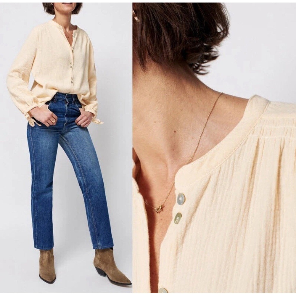Faherty Everleigh‎ Dream 100% Organic Cotton Gauze Shirt Top Cream Women Size M